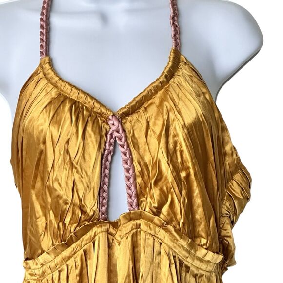 NWT Anthropologie Silk Maxi Dress Sz 8 Color blocked satin halter cut out - Picture 8 of 13